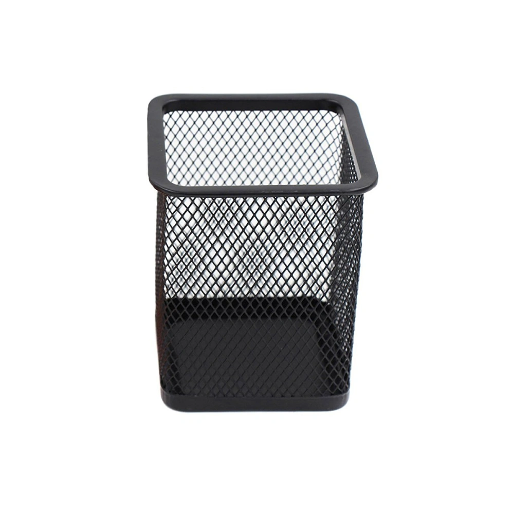 Metal Pen Pot Square Mesh Pencil Holder Container Organizer (Black)