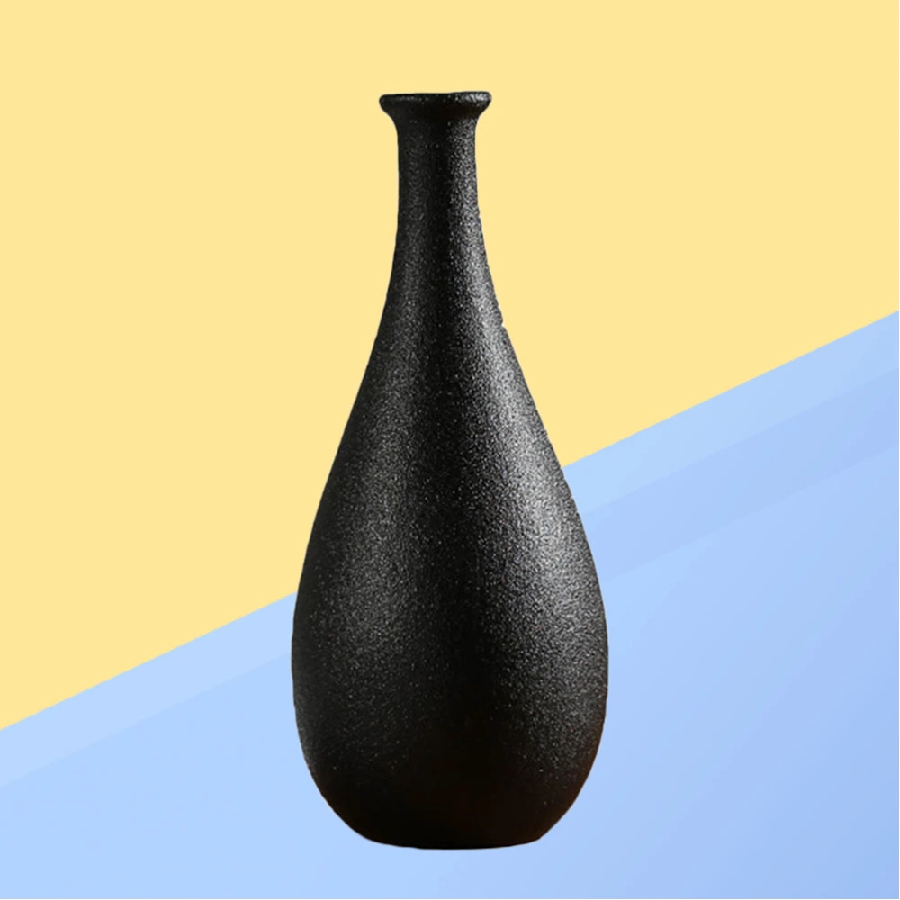 1Pc Simplicity Black Ceramic Vase Simulation Flowers Dried Flowers Container Household Craft Ornament