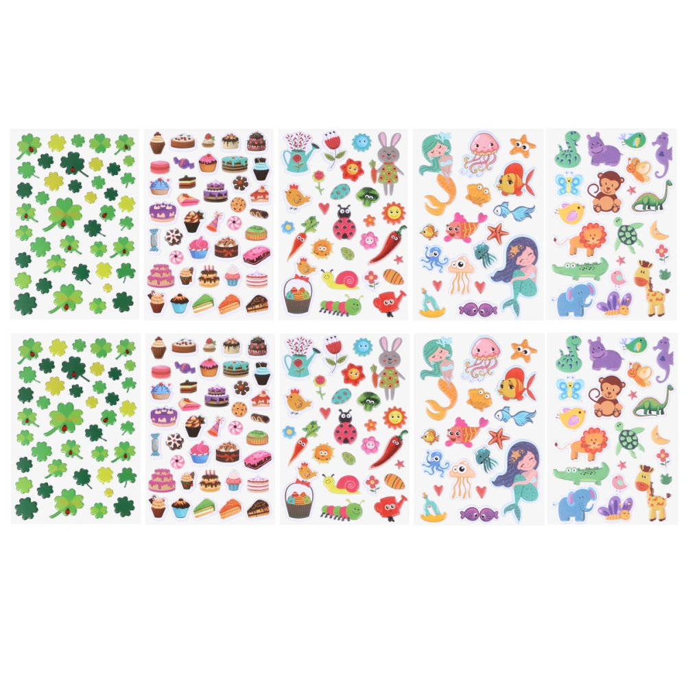 10PCS Cartoon Bubble Stickers Animal Decals Puffy Sticker for Craft Scrapbooking Decoration (Random Color)