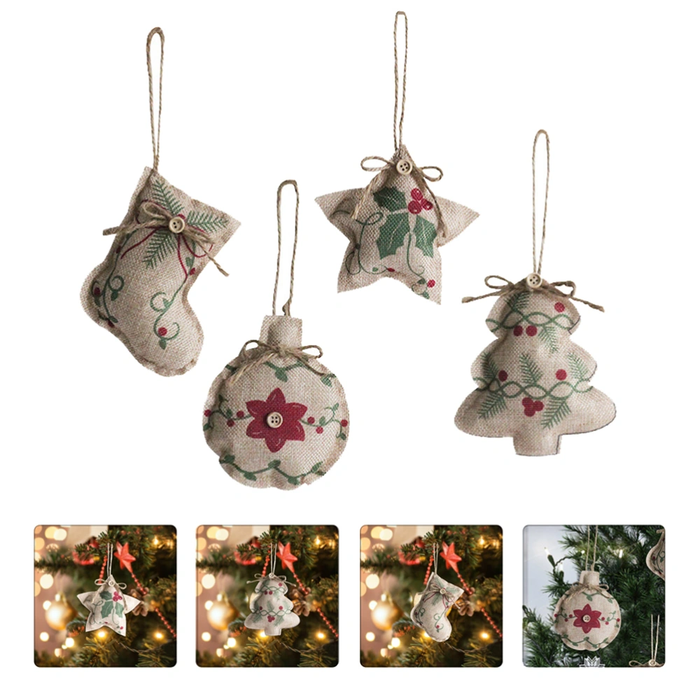 1 Set 4Pcs Christmas Tree Hanging Decors Xmas Tree Pendants (Assorted Color)