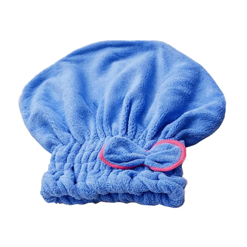 Bowknot Hair Drying Coral Fleece Shower Caps Elastic Bath Hair (Dark Blue and Knot Color for Random)