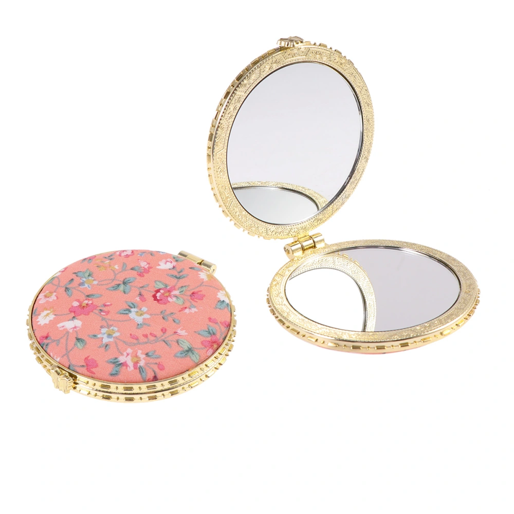 2pcs Double-sided Cosmetic Mirror Creative Folding Mirror Retro Cloth Printing Pocket Mirror Circular Makeup Mirror Orange