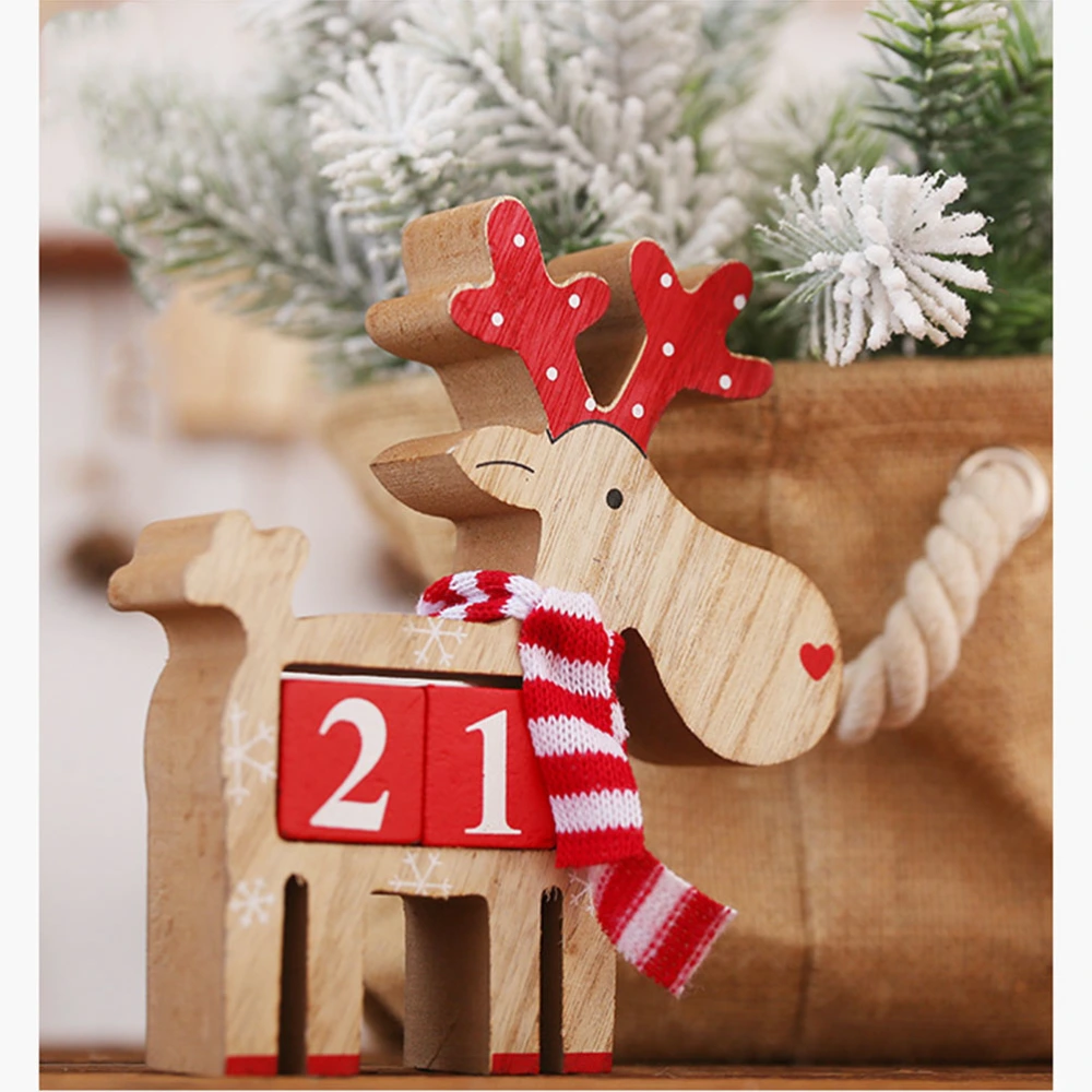 Creative Three Dimensional Wooden Calendar Christmas Deer Shaped Decorations