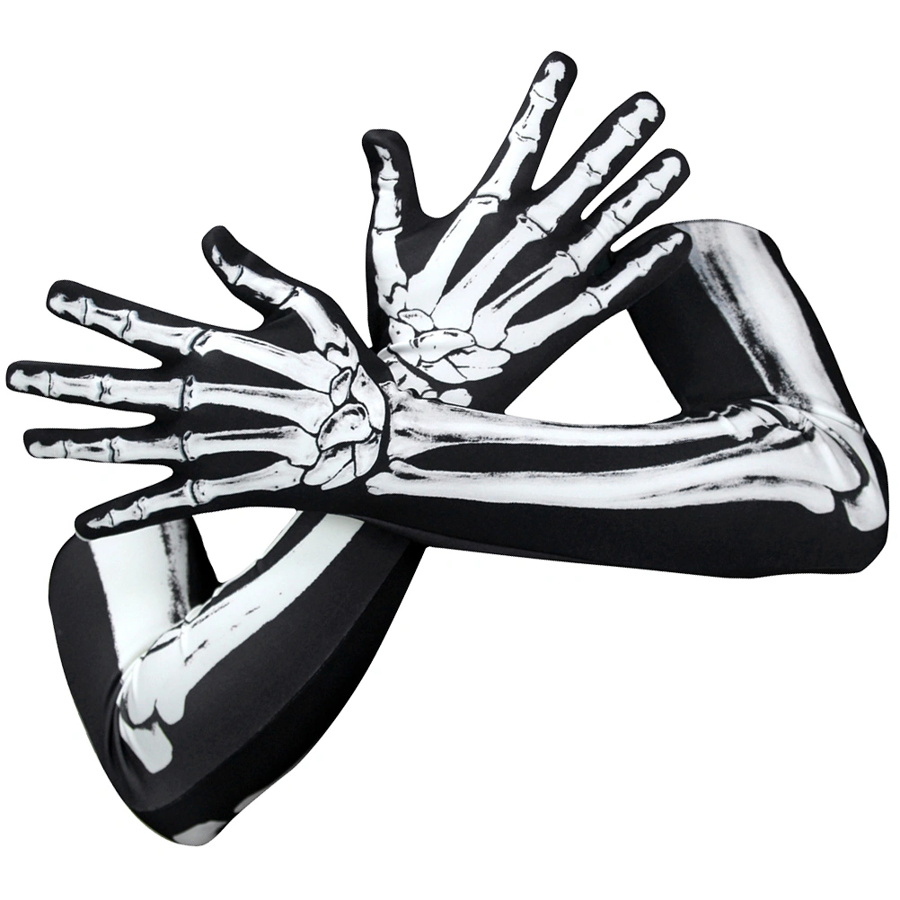 1 Pair Halloween Skull Ghost Gloves Skeleton Death Gloves Scary Party Props (Long)