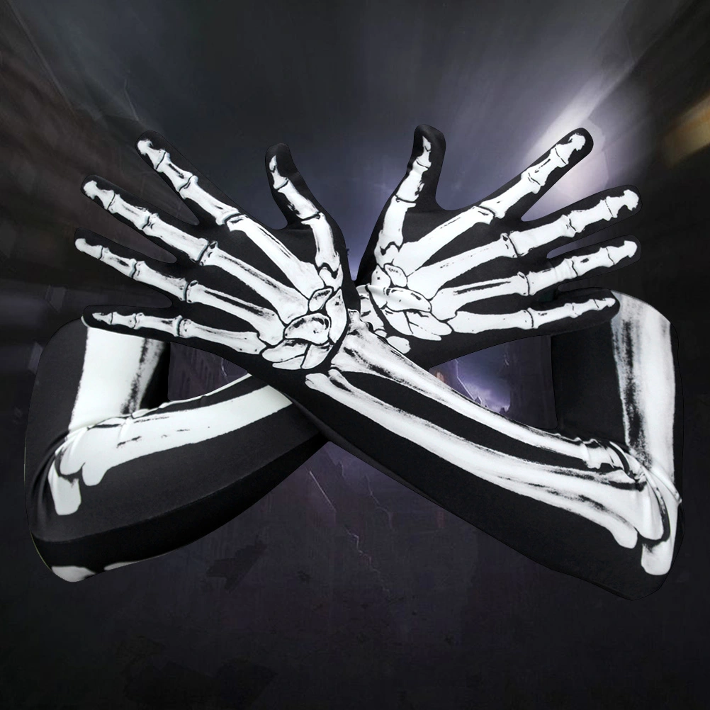 1 Pair Halloween Skull Ghost Gloves Skeleton Death Gloves Scary Party Props (Long)