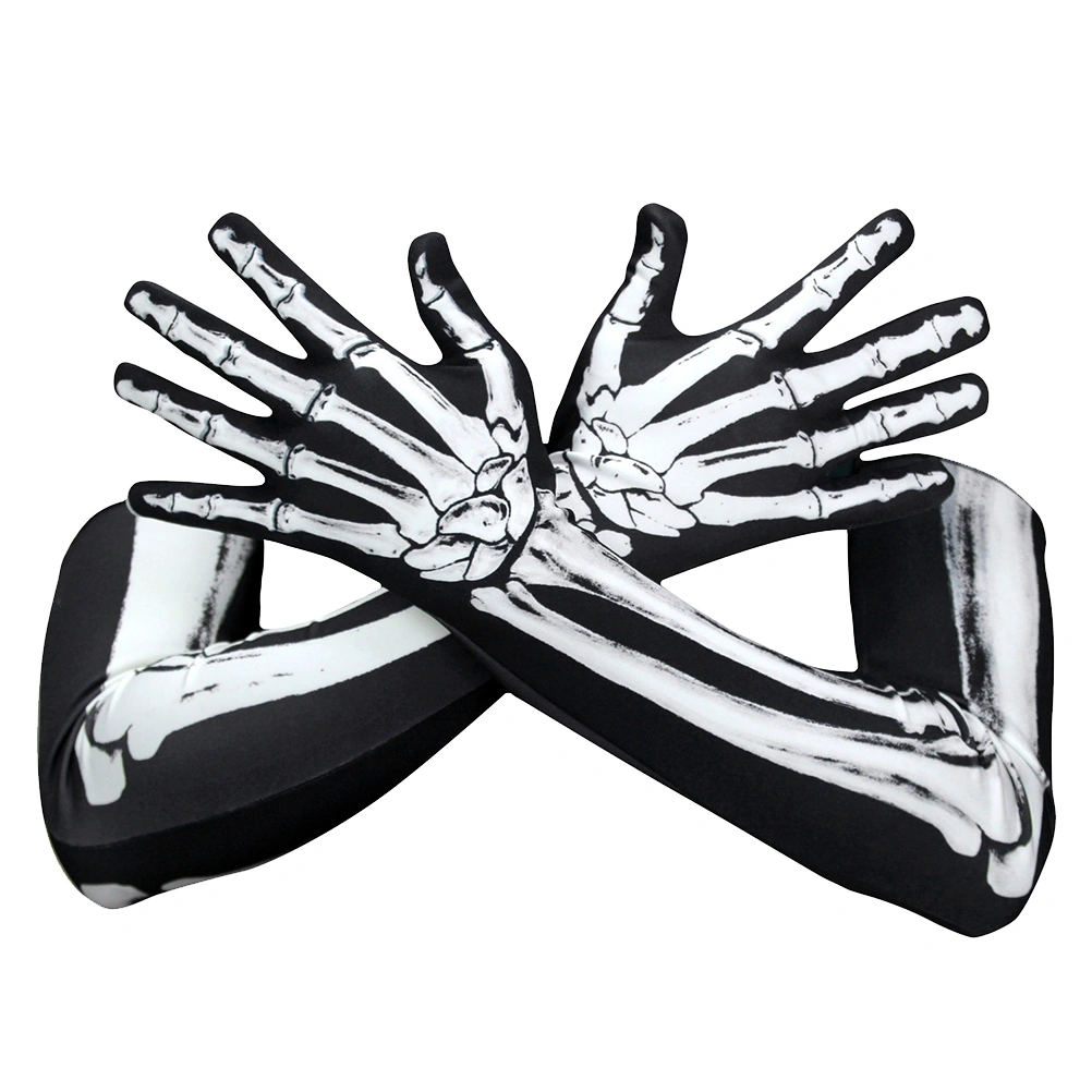 1 Pair Halloween Skull Ghost Gloves Skeleton Death Gloves Scary Party Props (Long)