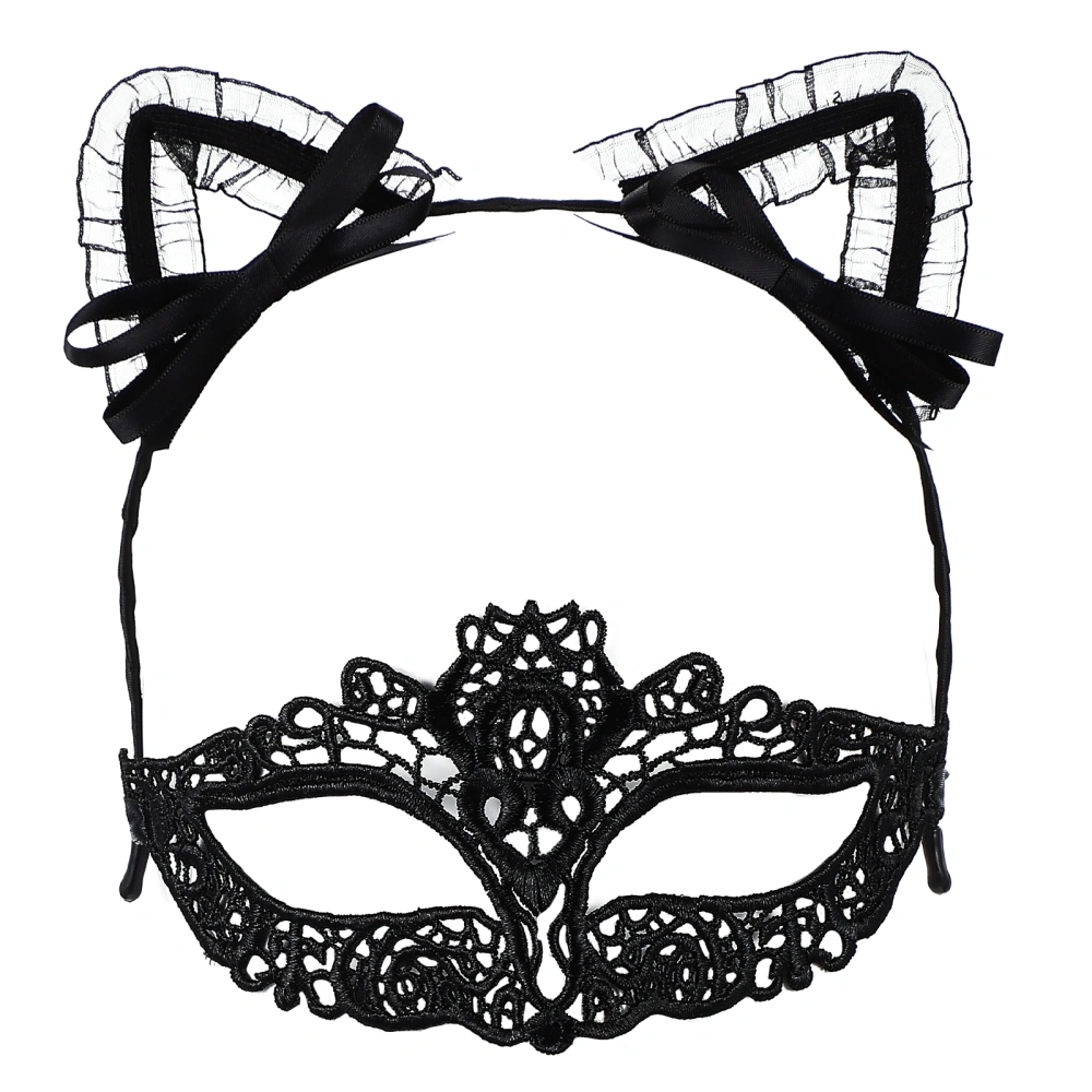 1Set of Chic Lace Face Mask Costume Animal Ear Hairbands Unique Hair Hoops