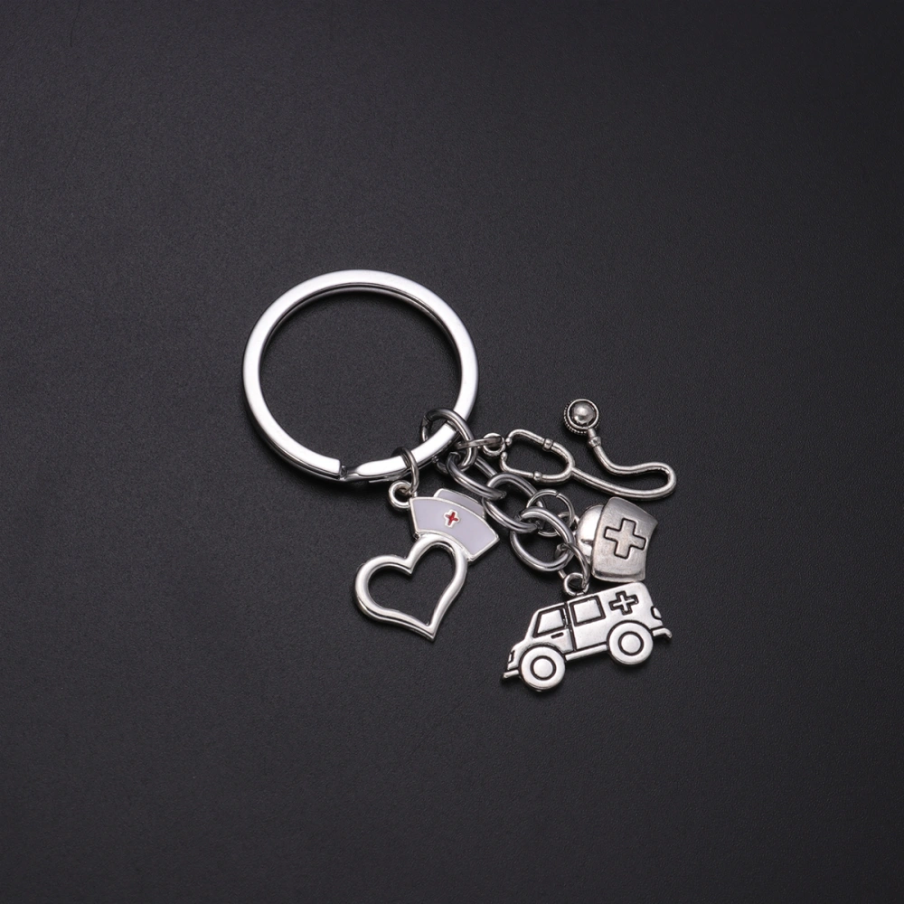 Metal Keychain Medical Ambulance  Memorial Alloy Key Ring Creative Keyring Fashionable Gift Hanging Ornament