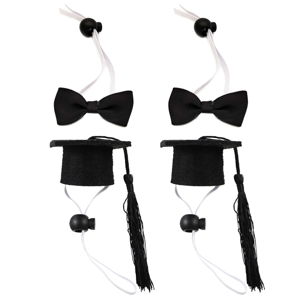 4pcs Mini Graduation Doctoral Pet Caps and Bow Ties Pets Decorations Supplies