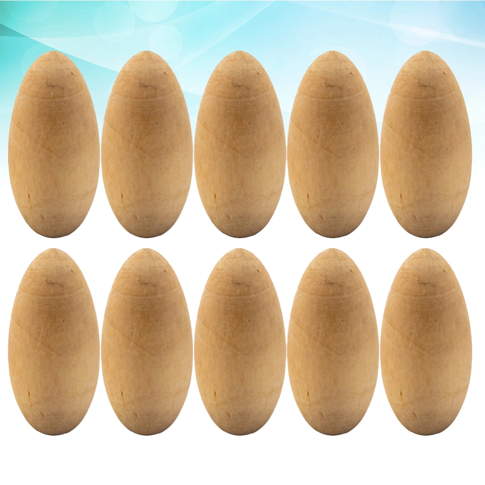 10pcs Easter Wooden Simulation Egg Kids Egg Toy Lifelike Egg Kids Role Play Toy Graffiti Egg (Beige)