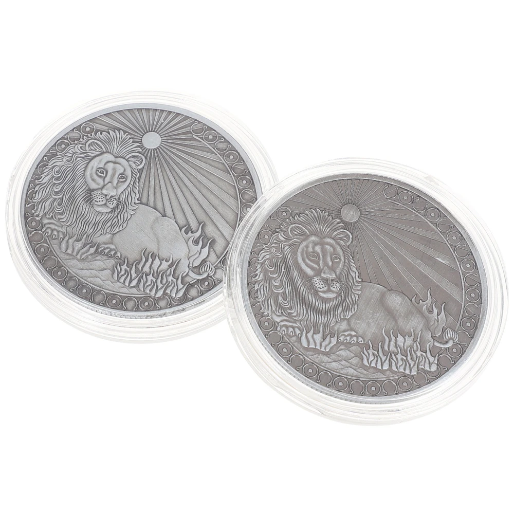 2Pcs Alloy Commemorative Coins Leo Design Collection Coins Metal Souvenir Coins