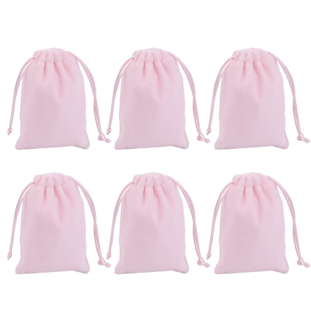 6pcs Pink Luxury Flannel Bag Cosmetic Storage Pouches Drawstring Cloth Bags Gift Bags for Jewelry Gift