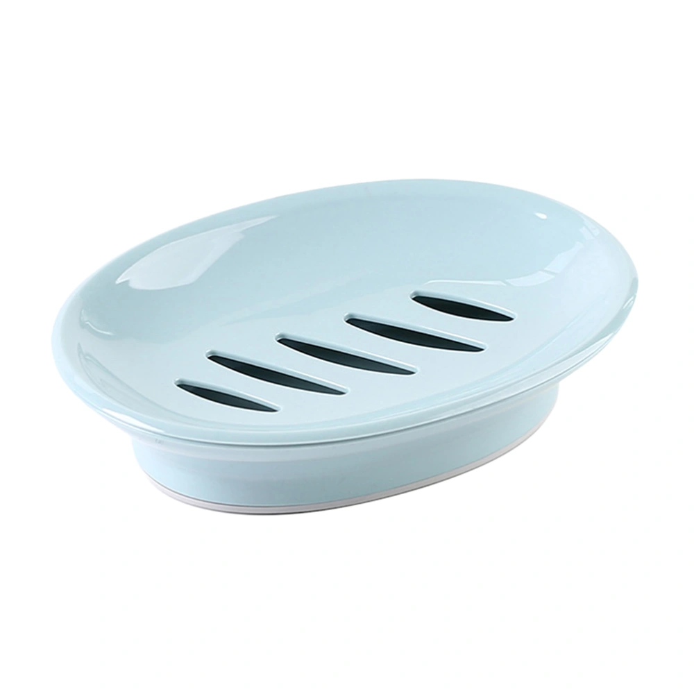 Soap Dish Oval Shaped Double Draining Soap Holder Dish Drainer (Blue)