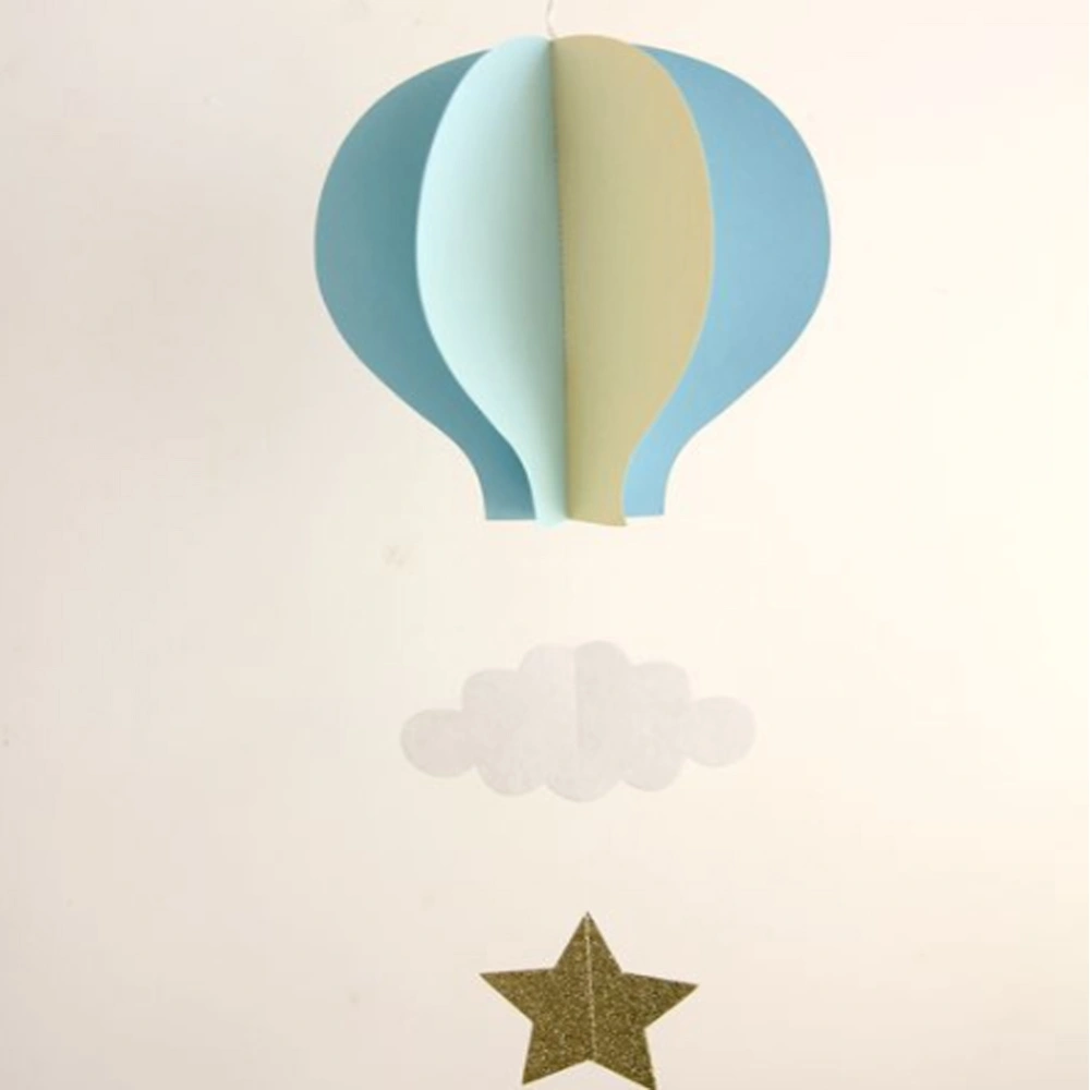 4pcs 3D Paper Pendant Hot Air Balloons Clouds Stars Hanging Ornaments for Home Decor (Light Blue Sky Blue and Beige)