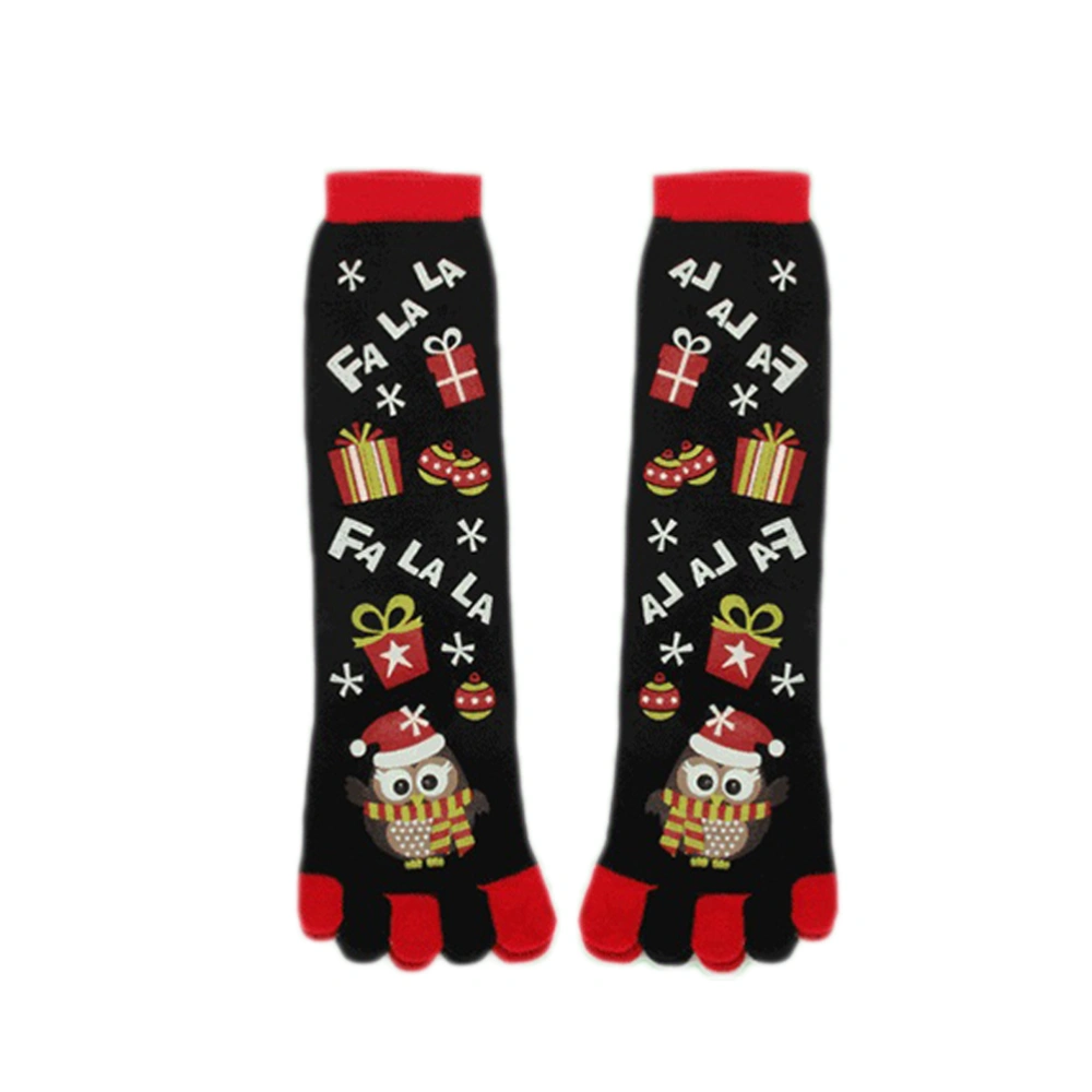 1 Pair Christmas Toe Socks Xmas Socks Five Fingers Long Socks Owl Printing Socks (Black) - Free Size