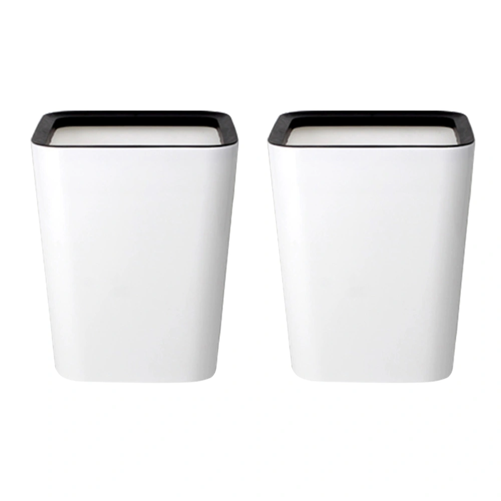 1pc Plastic Thickened Trash with Pressure Ring Uncovered Trash Garbage Can for Kitchen Office (White+Black)