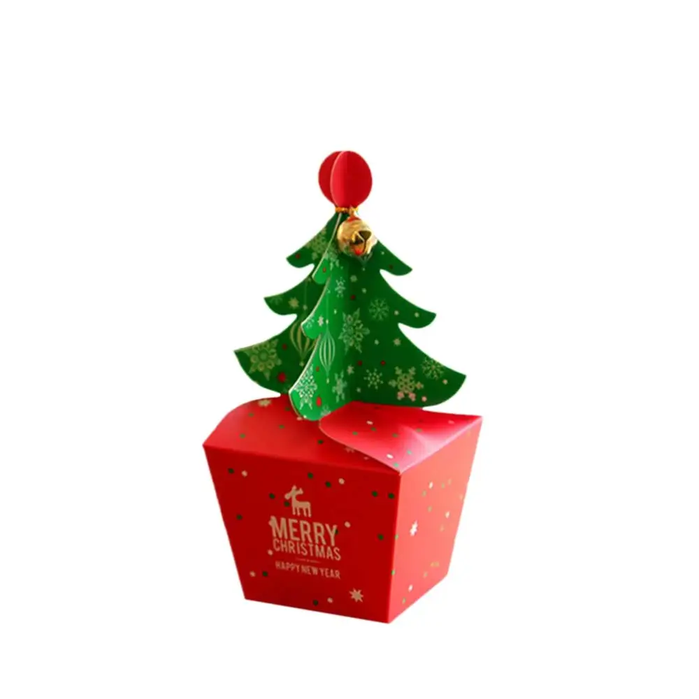 10pcs Christmas Eve Apple Box Gift Box Christmas Candy Storage Box Xmas Tree and Bell Pattern Case Size S