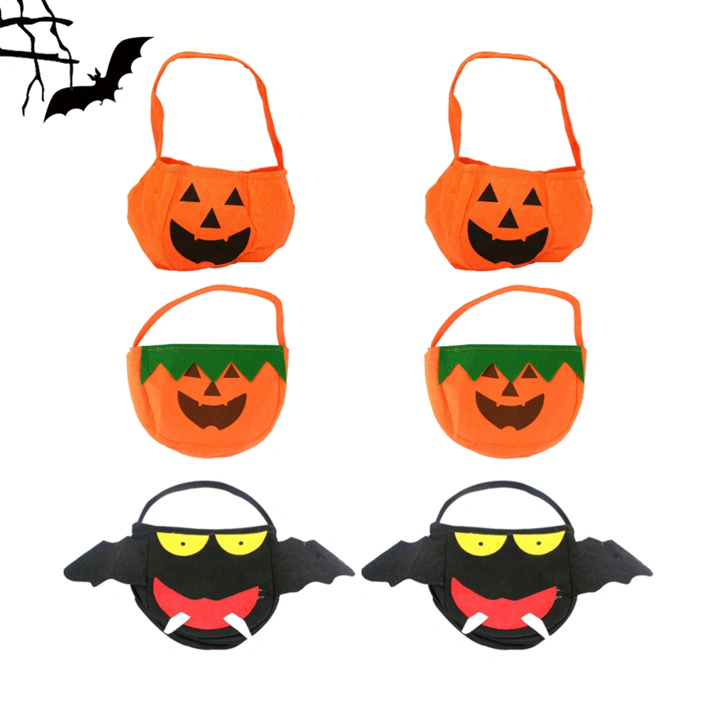 6 Pcs Candy Bucket Halloween Portable Candy Bag Non-woven Fabric Bag Gift Handbag Candy Tote Gift Pouch Halloween Party Favor (Random Style)