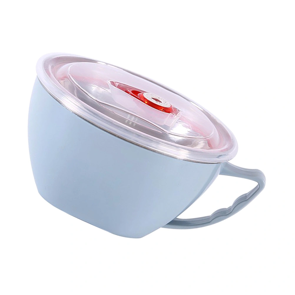 Stainless Steel Noodle Bowl with Handle and Lid Soup Bowls Food Insulation Container (Blue, Random Lid Color)