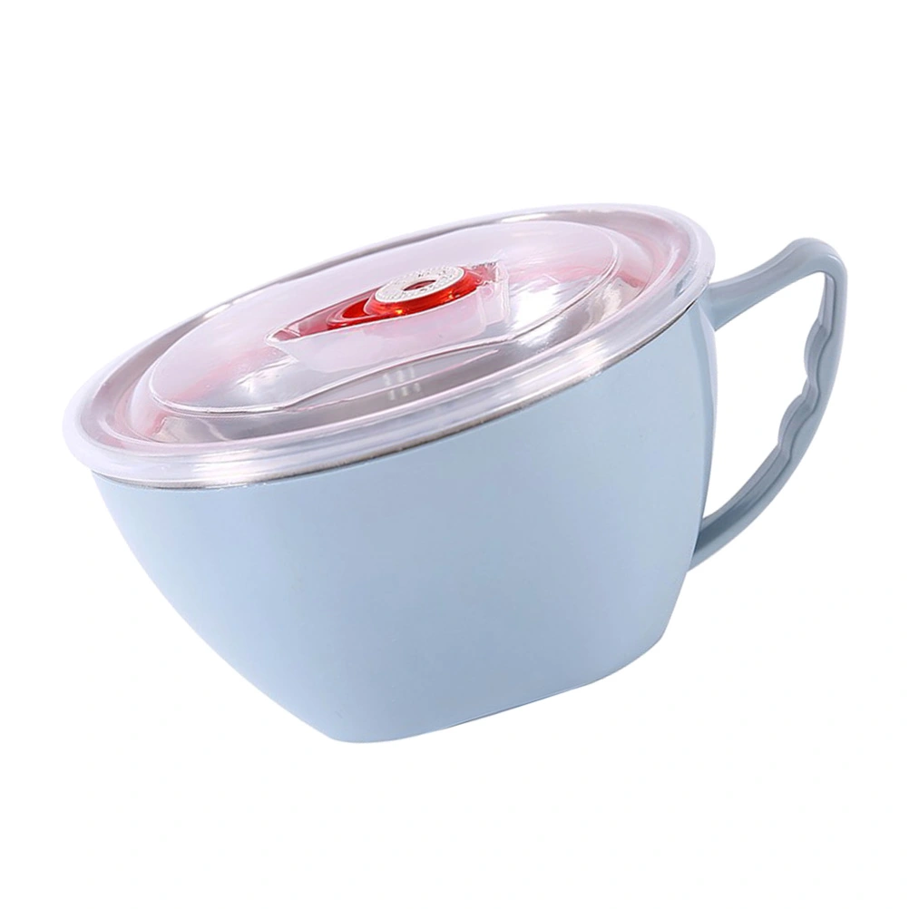 Stainless Steel Noodle Bowl with Handle and Lid Soup Bowls Food Insulation Container (Blue, Random Lid Color)