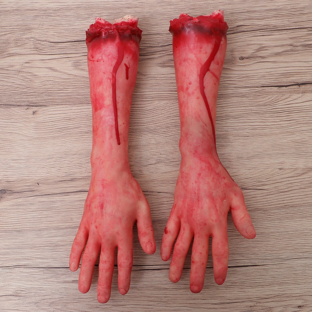 2pcs Bloody Hand Halloween Plastic Terror Broken Hand Hanging Spooky Props for Ghost House Secret Chamber Party Bar Decoration