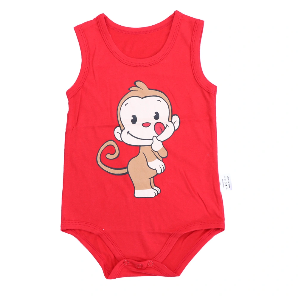 90cm Newborn baby Infant Summer Clothing Cotton Cartoon Sleeveless Climbing Clothes Jumpsuit Casual triangle Romper (Bright Red monkey)