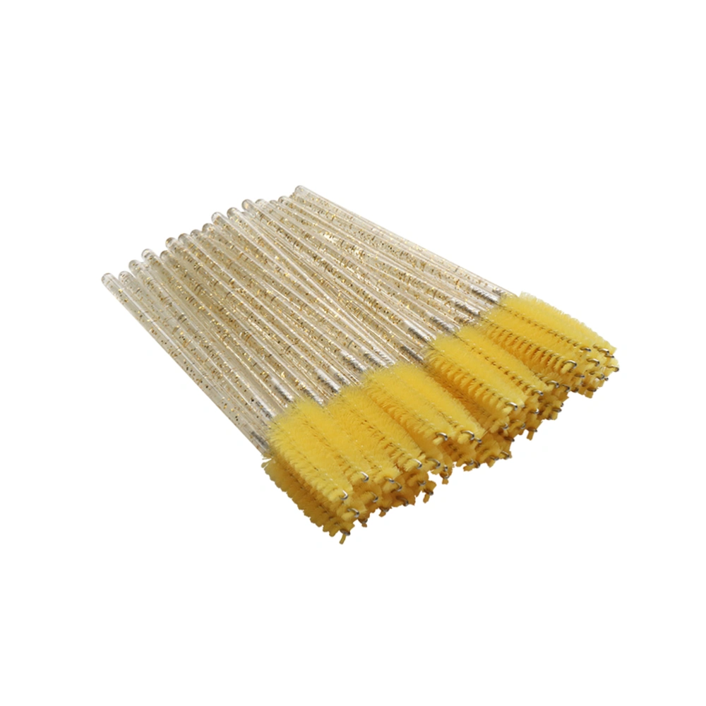 100pcs Disposable Eyelash Mascara Brushes Crystal Rod Eyelash Applicator Makeup Brushes (Yellow)