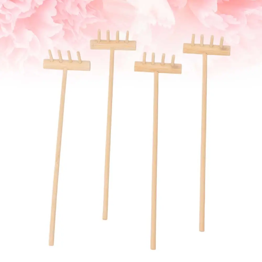 4pcs 14x3.5cm Creative Rake Ornament Mini Rake Adornment Home Rake Craft Bamboo Table Accessory