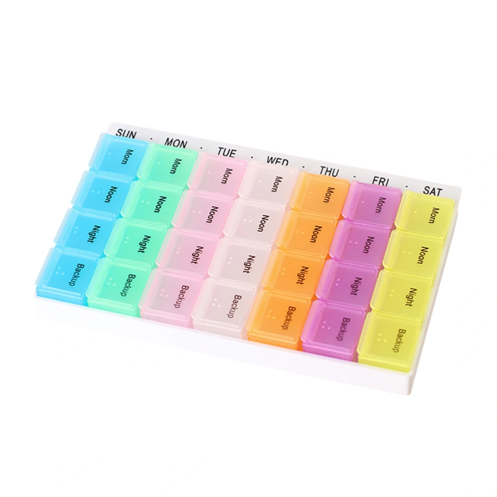 28-Cell Colored Portable Pill Box Plastic Pill Organizer Weekly Medicine Planner Box