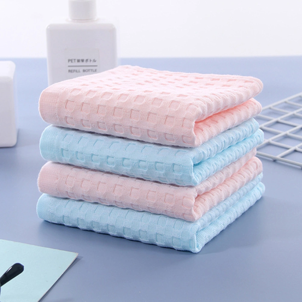 4pcs Cotton Towel Fresh Style Pure Color Face Cloth Washcloth Bathroom Accessory Bath Supply for Home (Blue, Pink)