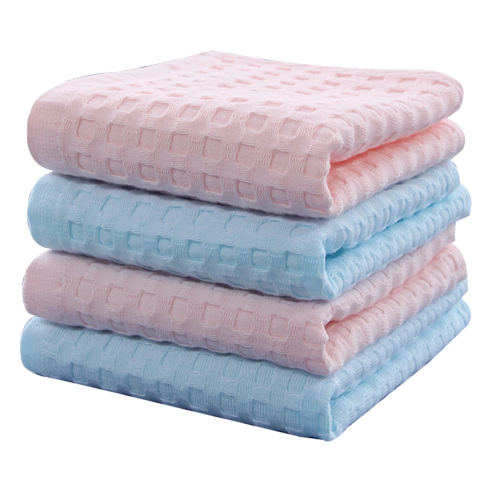 4pcs Cotton Towel Fresh Style Pure Color Face Cloth Washcloth Bathroom Accessory Bath Supply for Home (Blue, Pink)