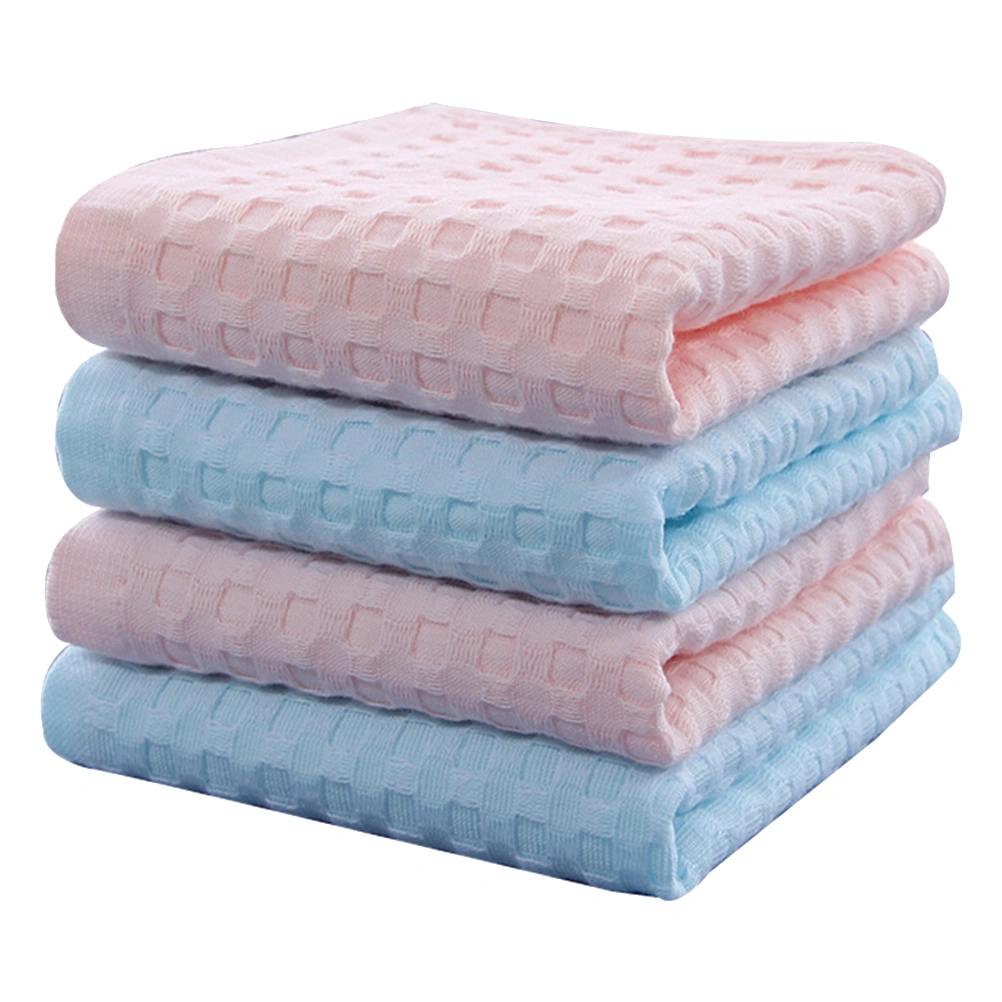 4pcs Cotton Towel Fresh Style Pure Color Face Cloth Washcloth Bathroom Accessory Bath Supply for Home (Blue, Pink)