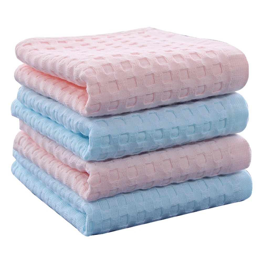 4pcs Cotton Towel Fresh Style Pure Color Face Cloth Washcloth Bathroom Accessory Bath Supply for Home (Blue, Pink)