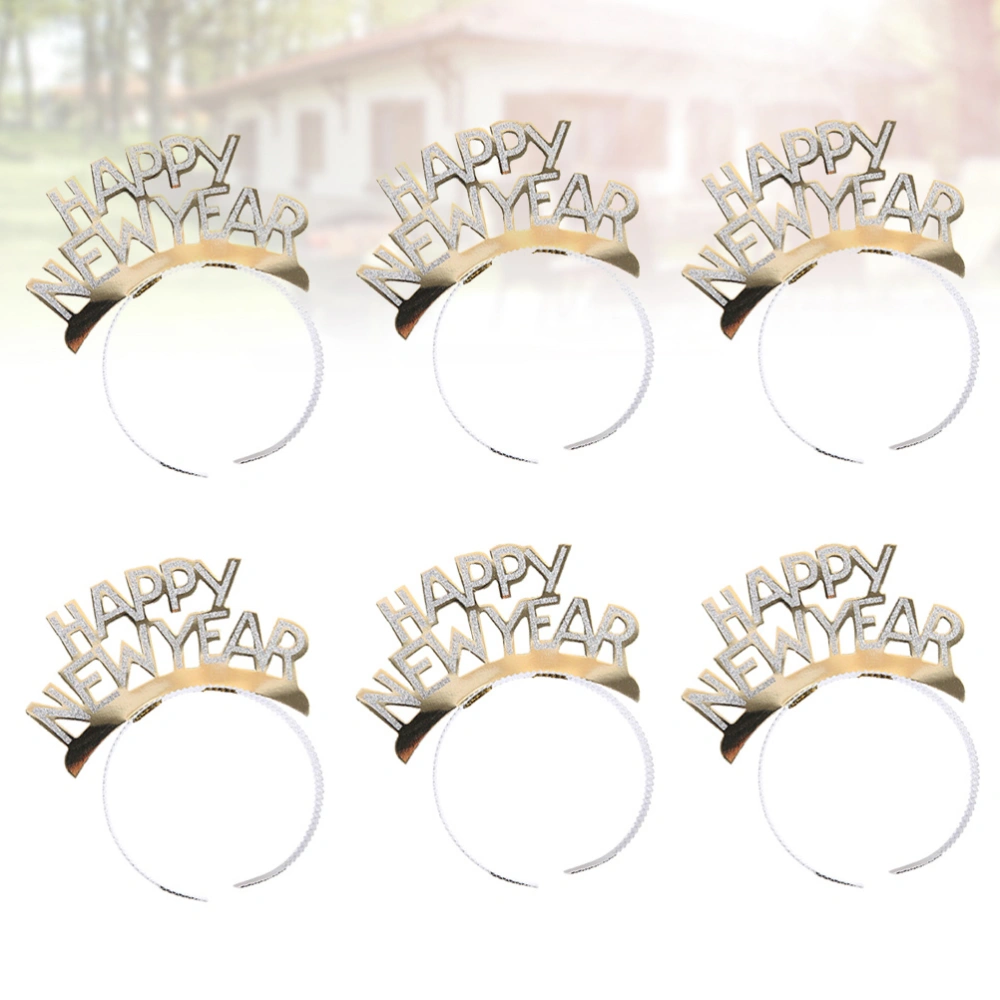 6pcs Golden HAPPY NEW YEAR Hair Hoops Premium Aluminum Headband Party Decoration Glitter Headdress Gift Party Supplies Photo Props