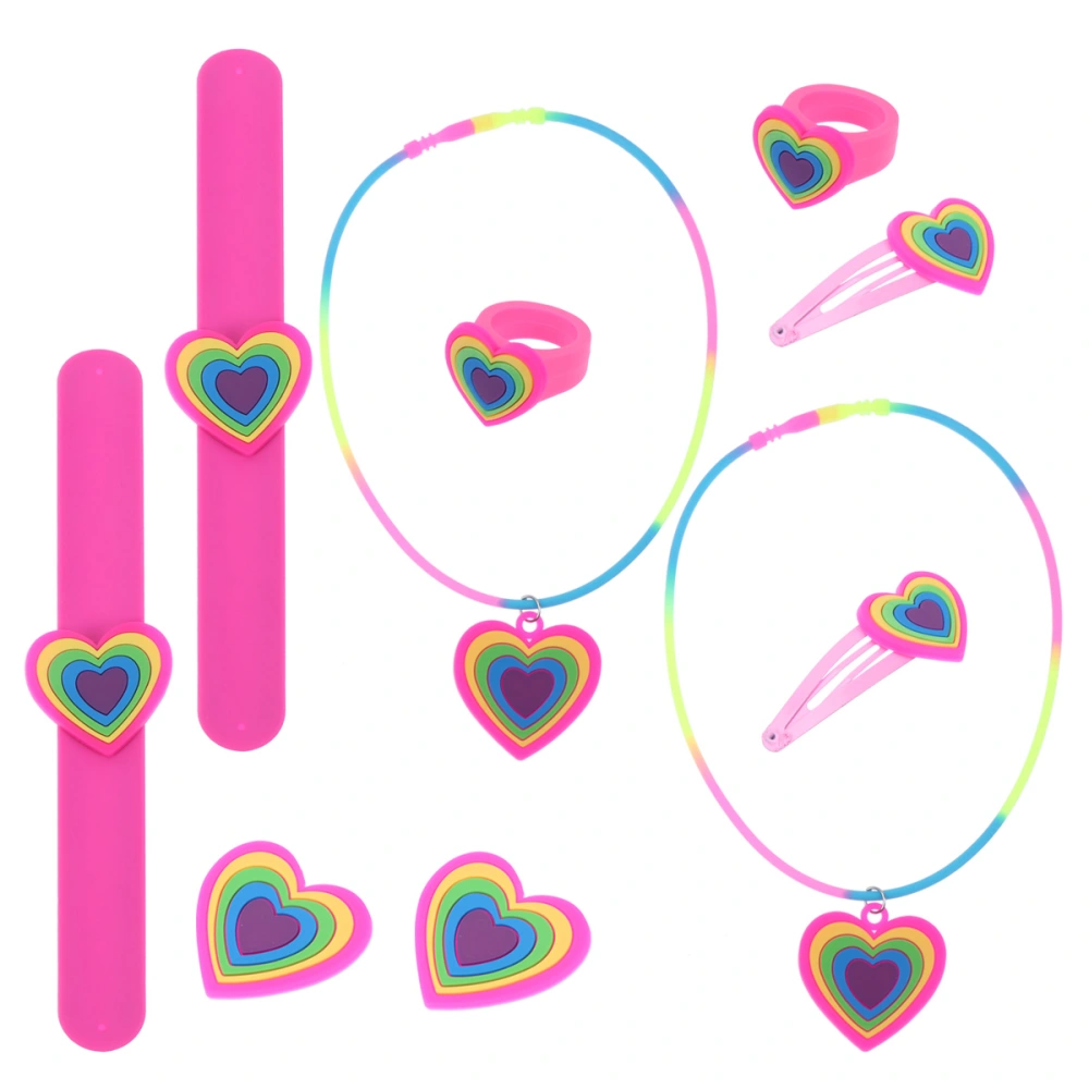 10PCS/Set Romantic Valentine's Day Jewelry Rainbow Heart-shaped Accessory Valentine's Day Party Decor for Lovers Wearing