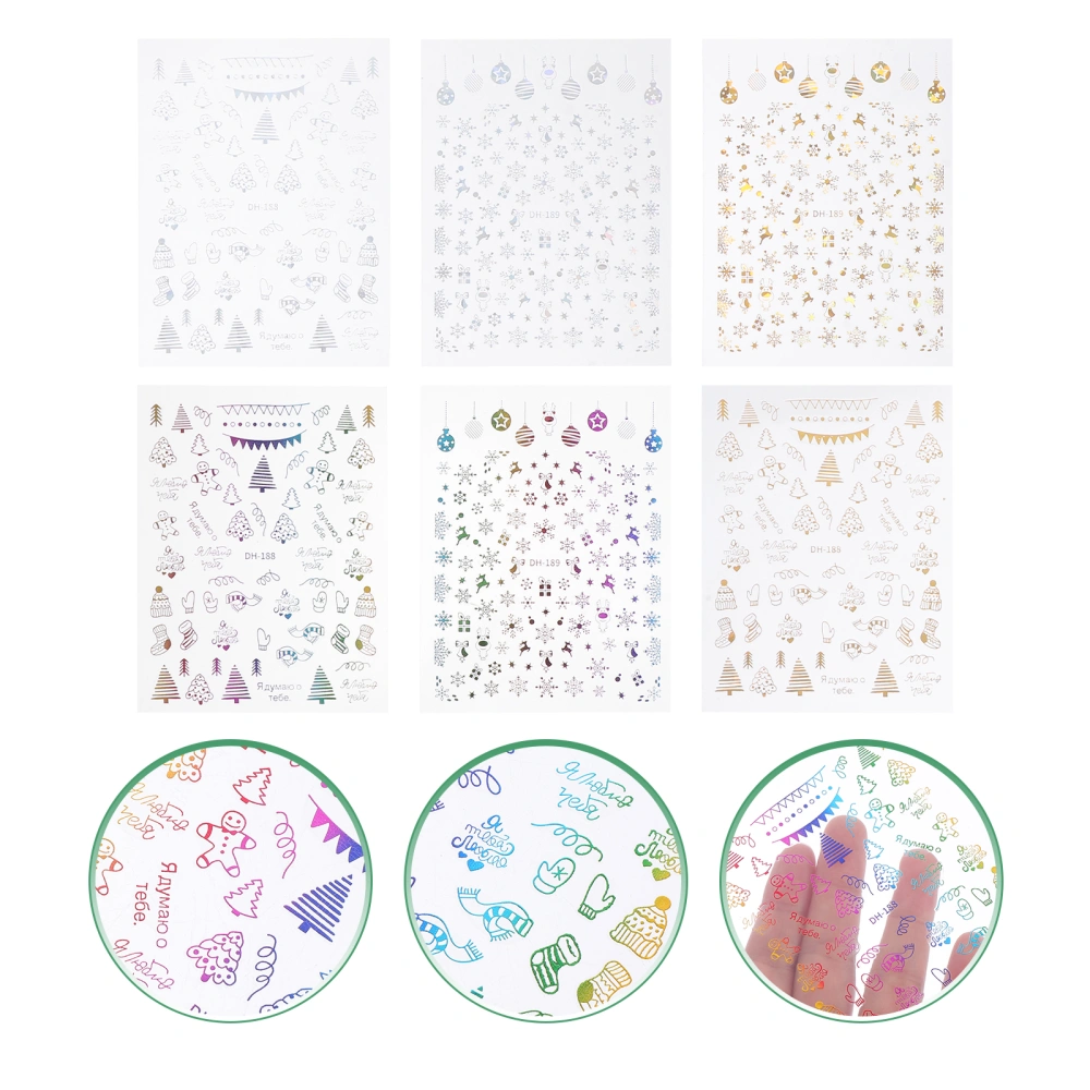 6 Sheets Christmas Nail Art Sticker Decals Manicure Decoration Crafting Supply