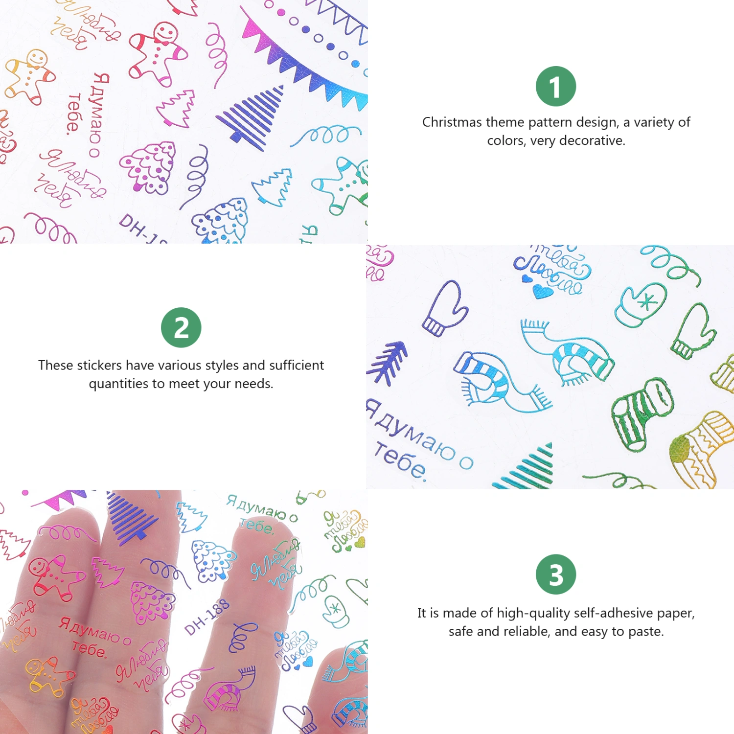 6 Sheets Christmas Nail Art Sticker Decals Manicure Decoration Crafting Supply