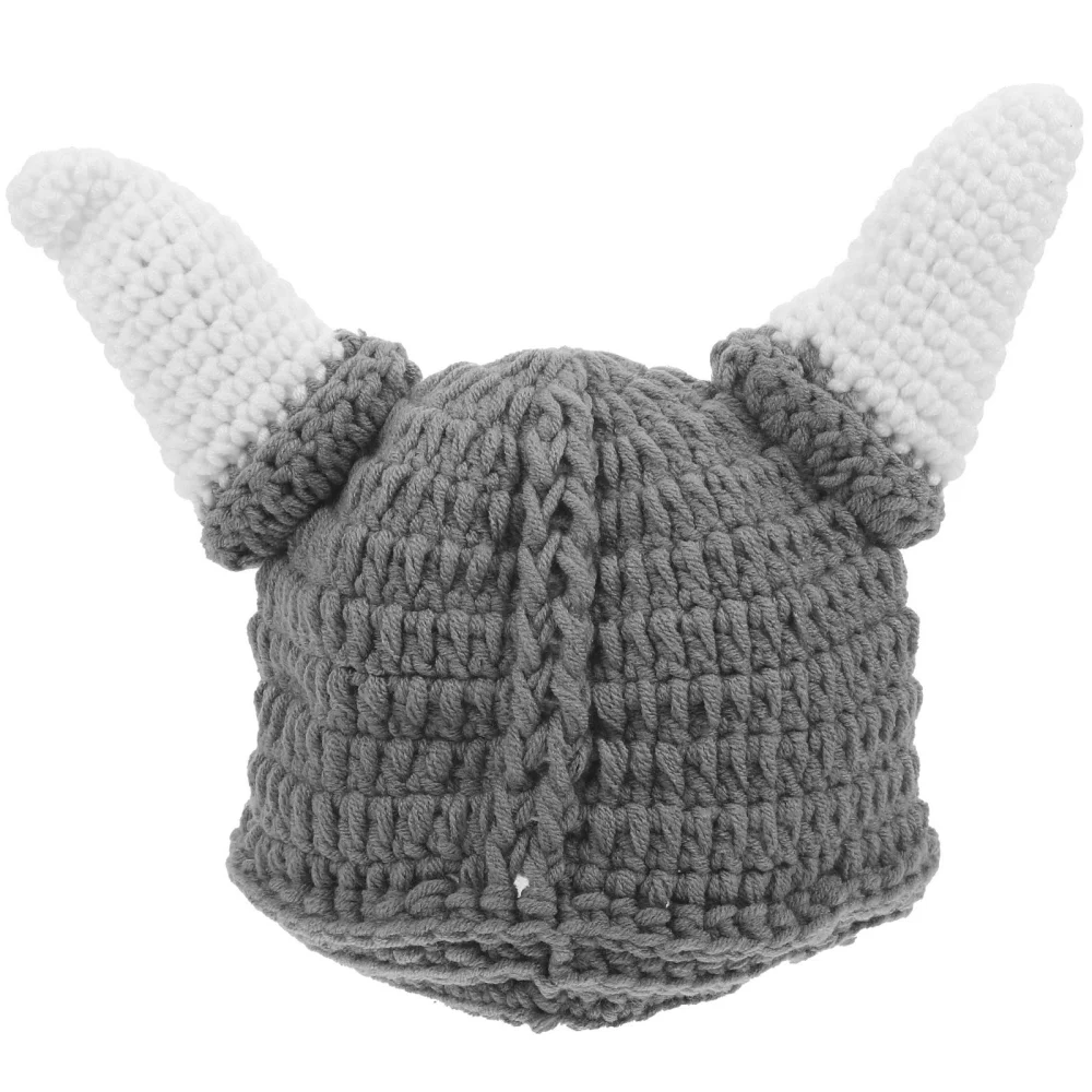 Lovely Baby OX Horn Hat Autumn Winter Kids Hats Warm Wool Crochet Beanie Hat for Baby Infant Grey