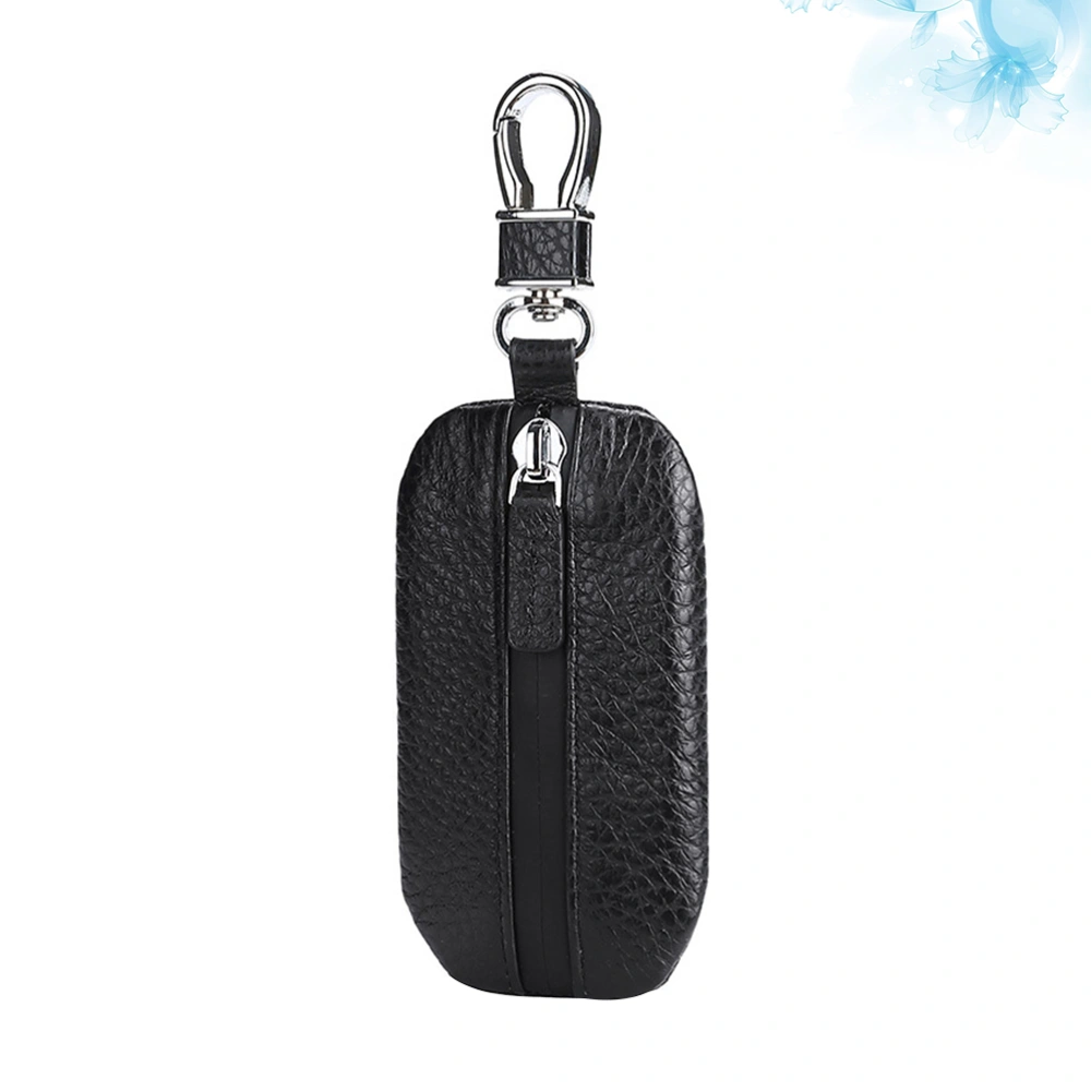 1pc Leather Car Key Bag Lichee Pattern Keyring Pack Car Key Holder Waist Key Pouch Birthday Gift for Men Women Black