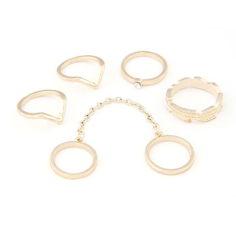 6pcs/lot Shiny Punk Style Gold Stacking Band Midi Finger Joint Knuckle Rings Charm Leaf Rings Set for Women Jewelry