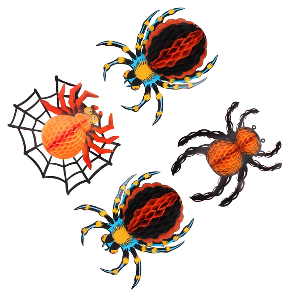 4pcs Halloween Hanging Spider Garden Yard Bar Paper Spider Decorations Party Supplies Haunted House Props for Decor Use