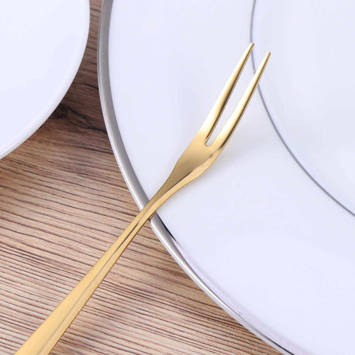 Stainless Steel Fruit Forks Two-tine Dessert Forks Long Handle Pitchforks for Cake Fruit Beefsteak (Titanium)