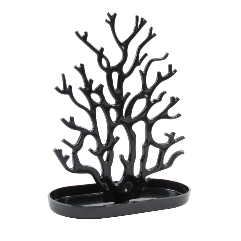 Coral Shape Display Stand Plastic Jewelry Holder Desktop Jewellery Organizer for Rings Earrings Necklaces (Black)