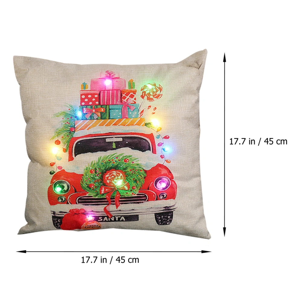 Christmas Throw Pillow Cover with LED Lights Linen Decorative Cushion Cover