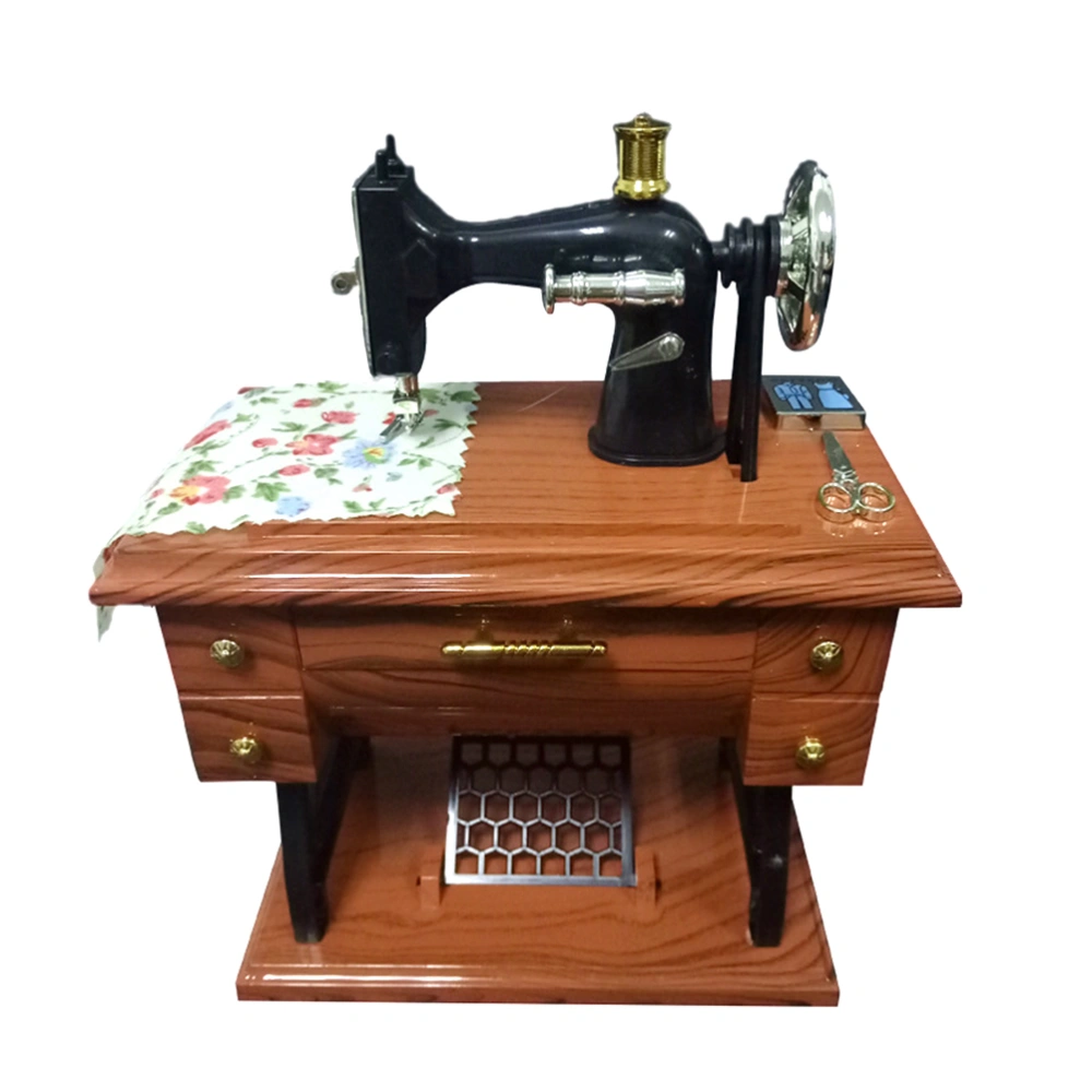 Vintage Simulation Sewing Machine Music Box Musical Sewing Machine Mini Music Decoration Box Retro Treadle Sartorius Decoration(Random Song)