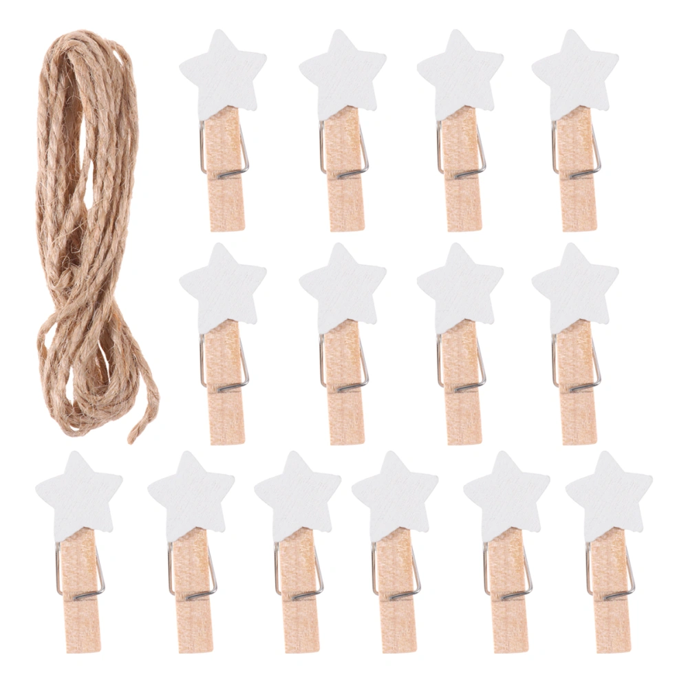 100pcs 3.5cm Wood Clip Clamp Photo Mini Clip Star Shape Message Note Memo Clip (White)