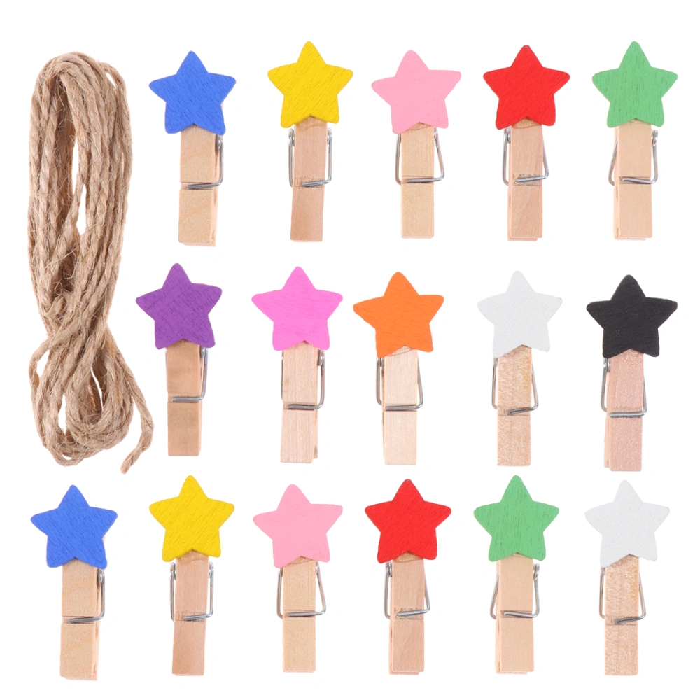 100pcs 3.5cm Wood Clip Clamp Photo Mini Clip Star Shape Message Note Memo Clip (10 Colors Mixed Color)