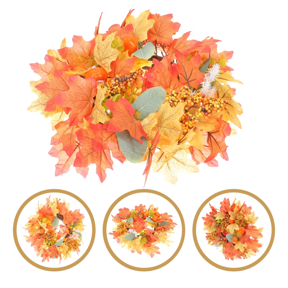 Halloween Candle Holder Imitation Pumpkin Maple Leaf Wreath Ornament Wreath