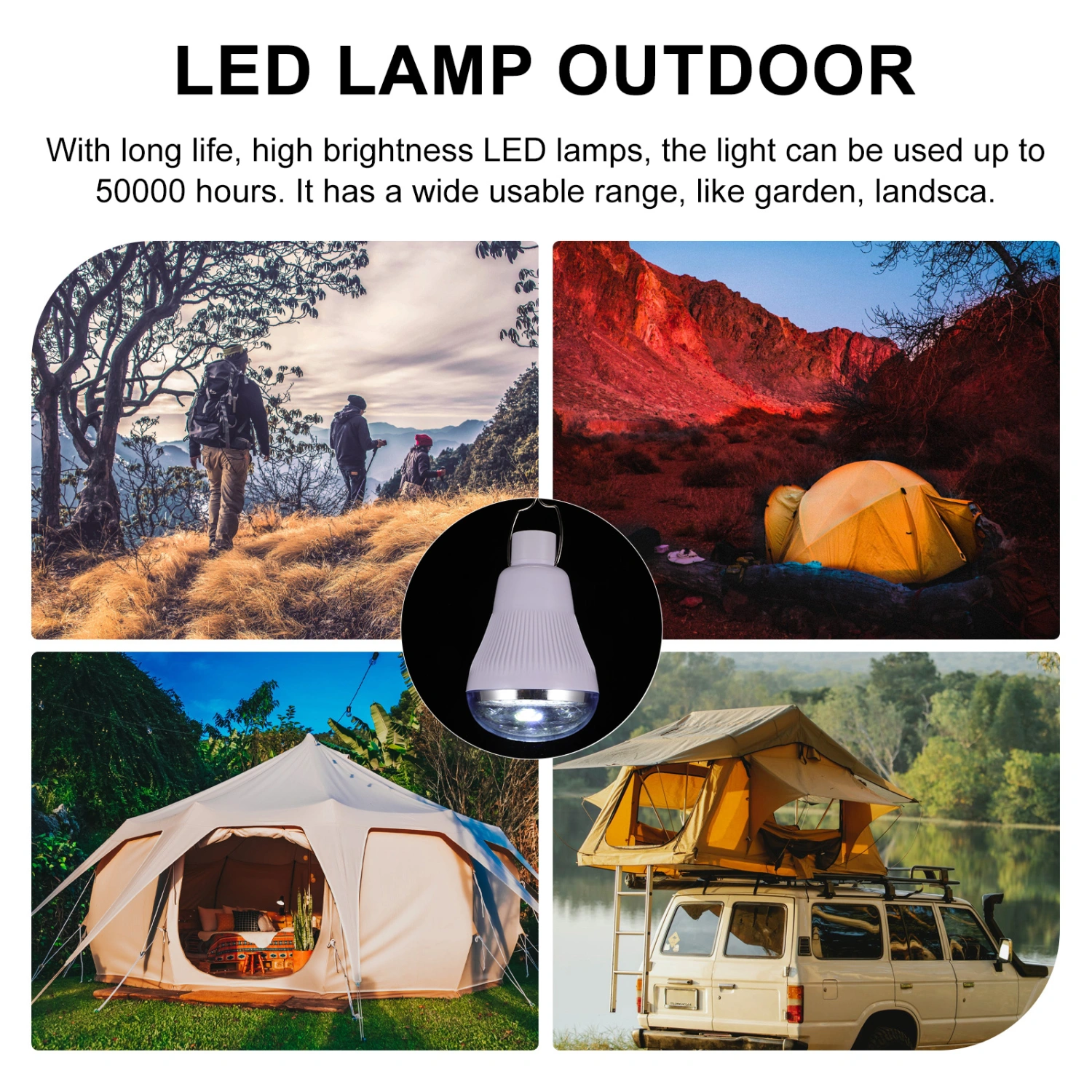 Solar Powered 20-LED Light Super Bright Solar Rechargeable LED Lamp Outdoor Lighting for Camping Tent Fishing