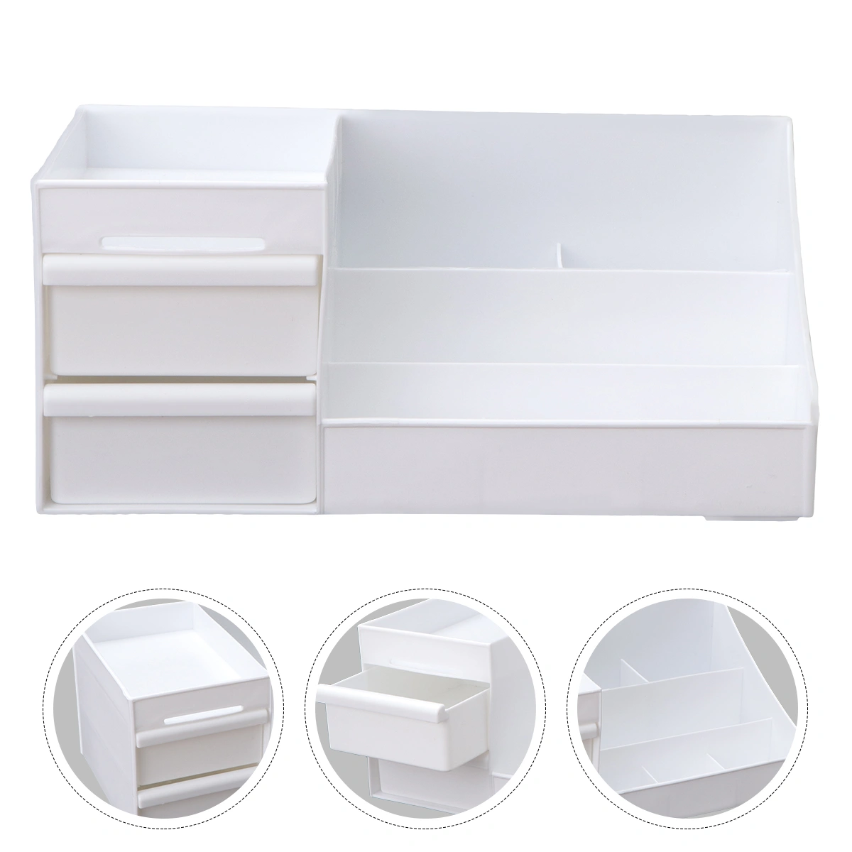 1Pc Desktop Organizer Storage Case Make-up Organizer with 2 Drawer for Bedroom Vanity Table Dormitory (White)